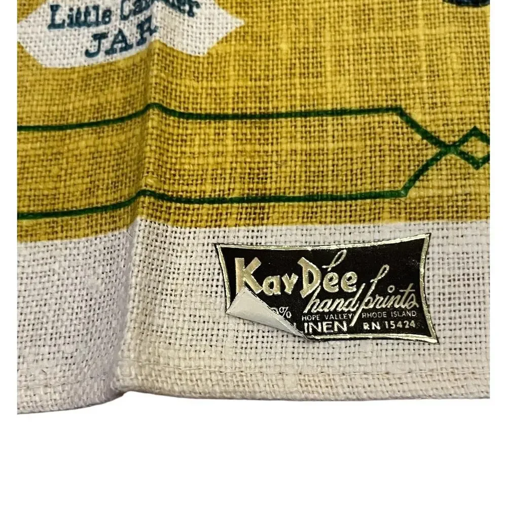 Early American Glass Linen Tea Towel New VTG 60s Kay Dee Handprints NOS